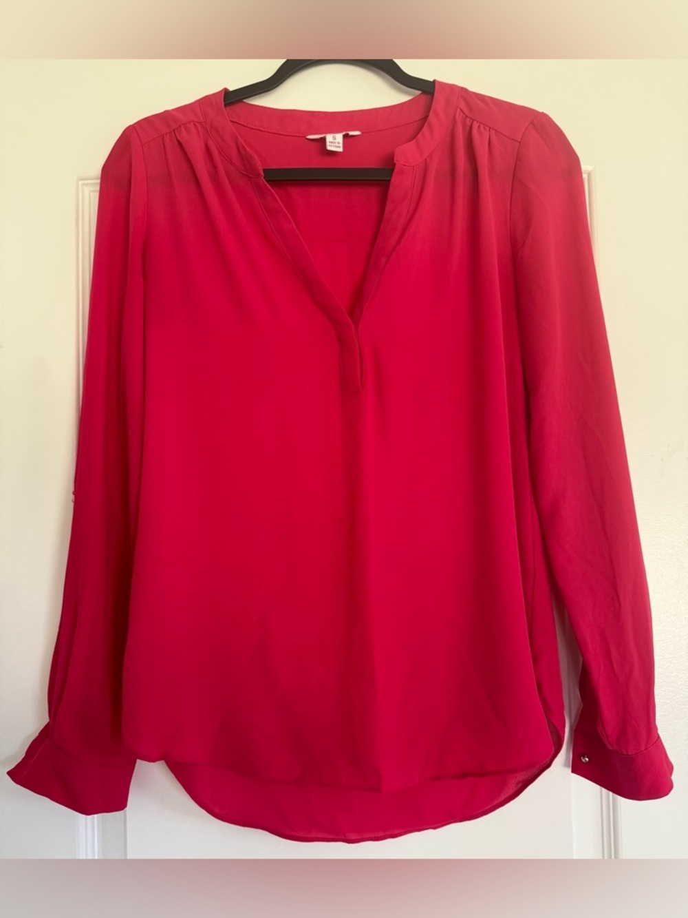 Candie’s Pink Blouse Size S Sheer V Neck Flowy Long Sleeve Top